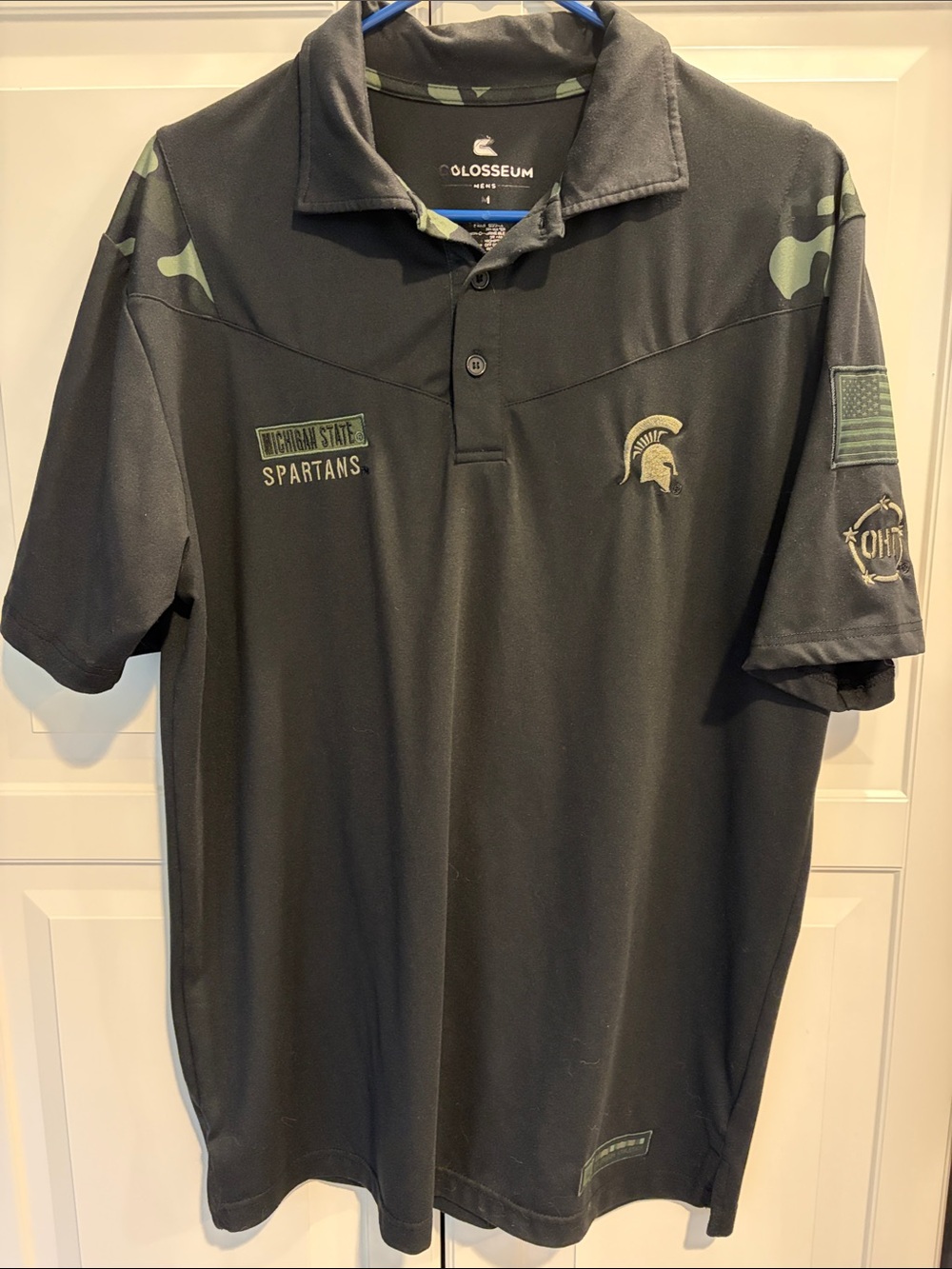 Colosseum Michigan State Men's Black Polo with Olive Camo Accents